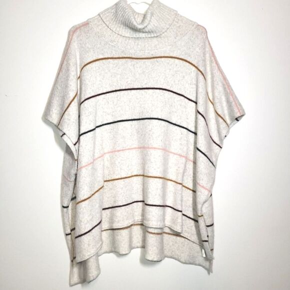 Loft Striped Wool Blend Turtleneck Sweater Poncho M/L - Picture 1 of 8